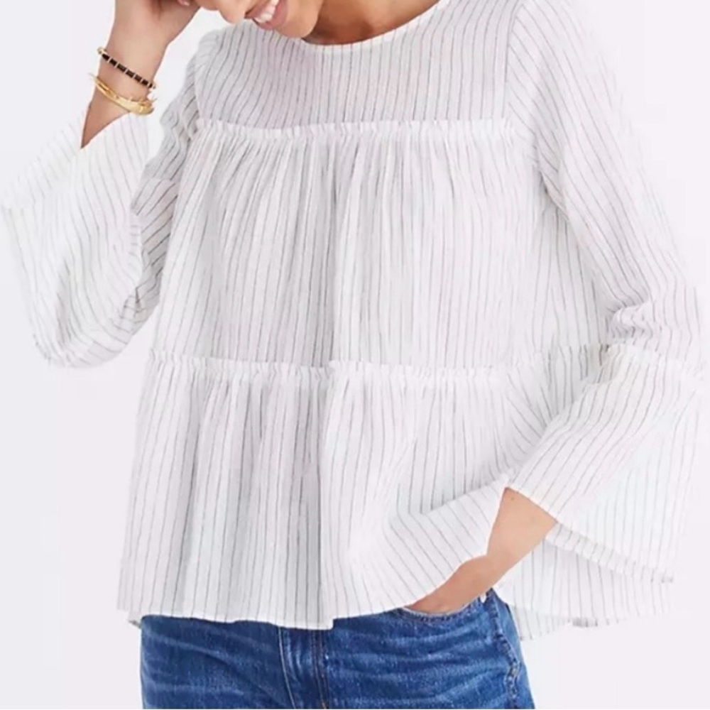 Madewell White Coastal Pinstripe Blouse
